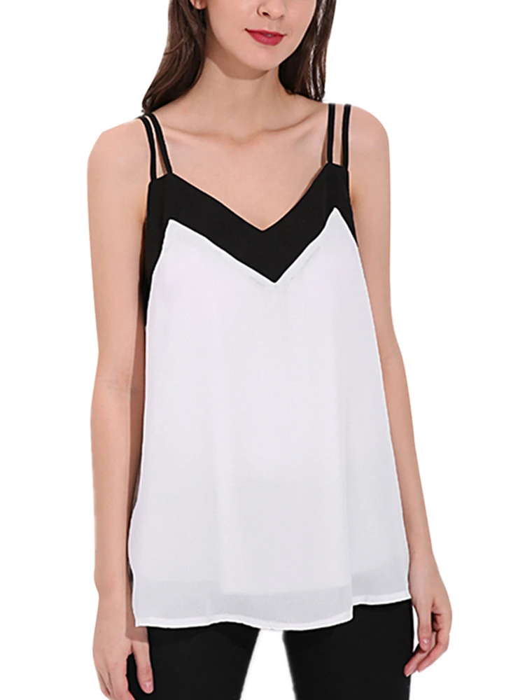 XS-4XL Women Sexy Strap V Neck Backless Chiffon Vest Tank Top