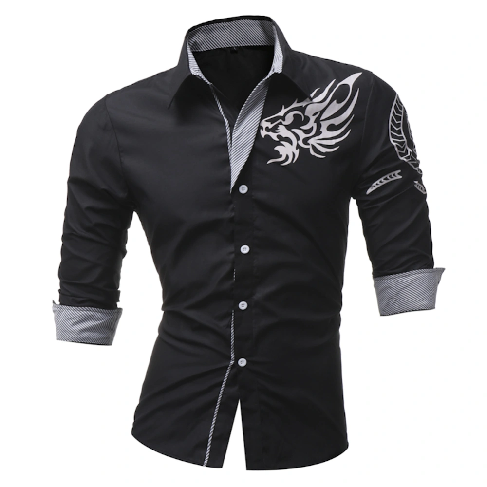 Men Fashion Totem Printing Long Sleeve Casual Designer Shirt