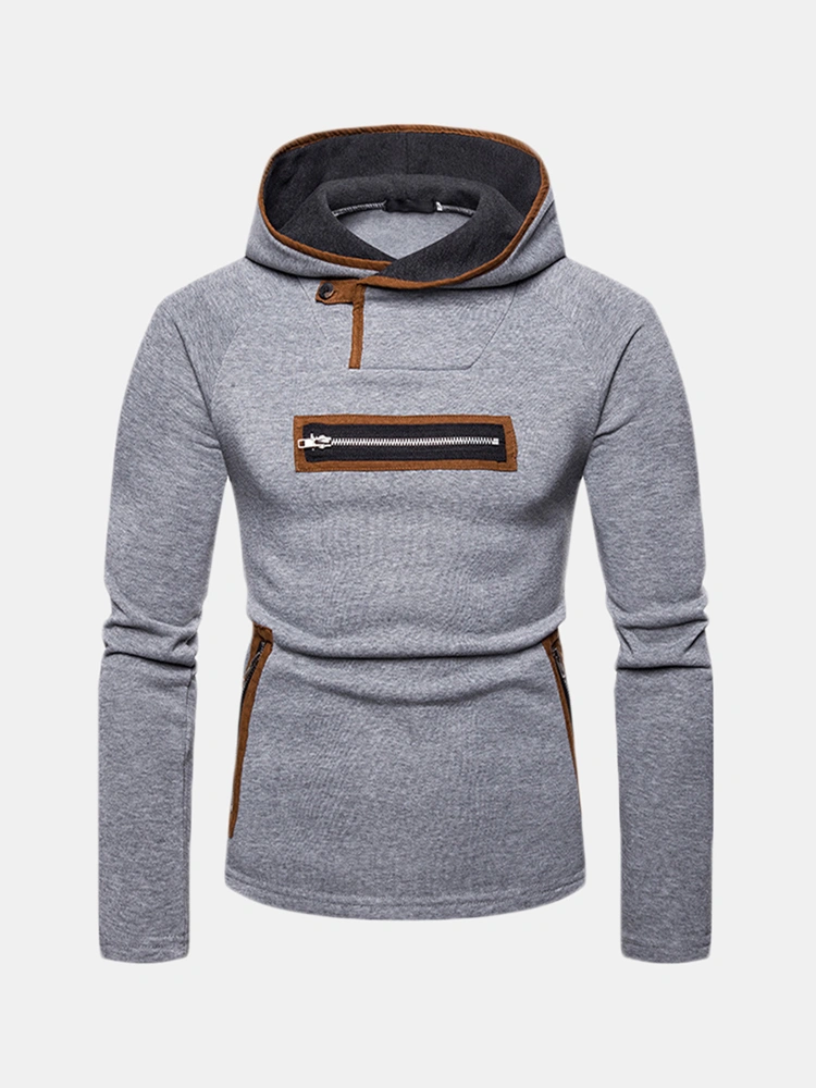 Mens Casual Stitching Zipper Hoodies