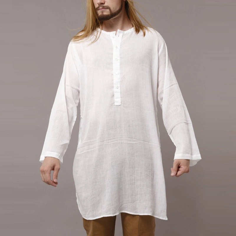 Mens Vintage Ethnic Style Mid Long Minimalist Cotton Tops