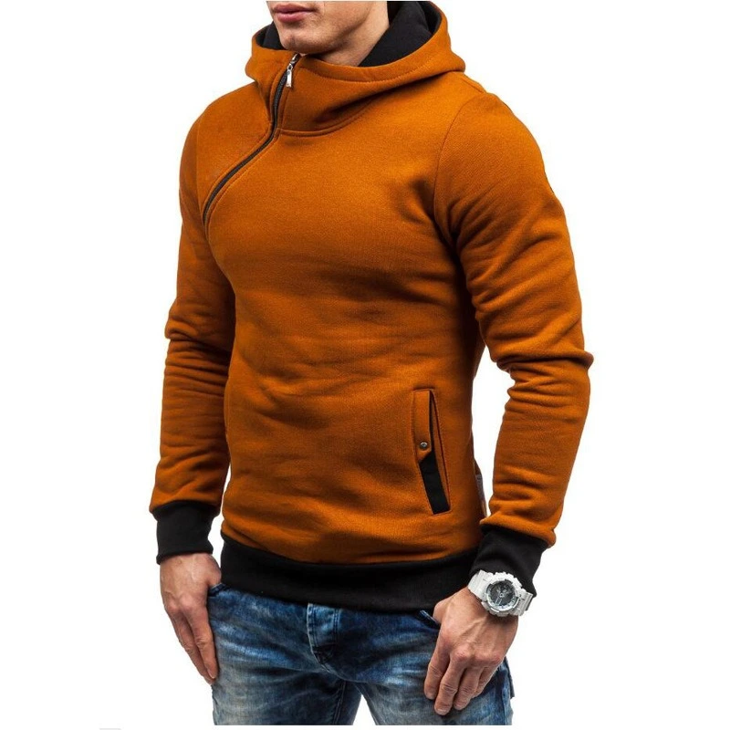 Men Zipper Dual Pockets Hooded Sweatshirt