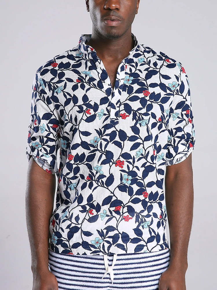 Men Floral Printed Half Sleeve Half Open Hawaiian Shirts