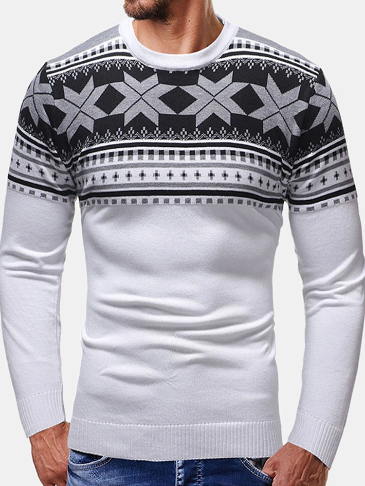 Men's Christmas Snowflake Printing Patchwork Sweaters