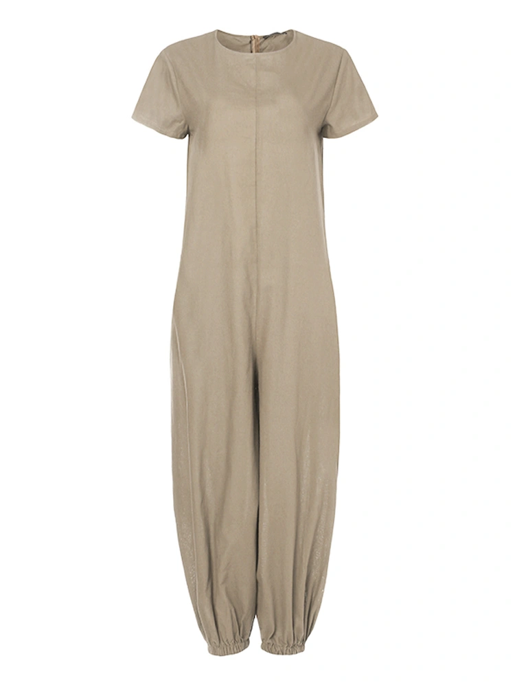 Women Short Sleeve Solid Jumpsuits