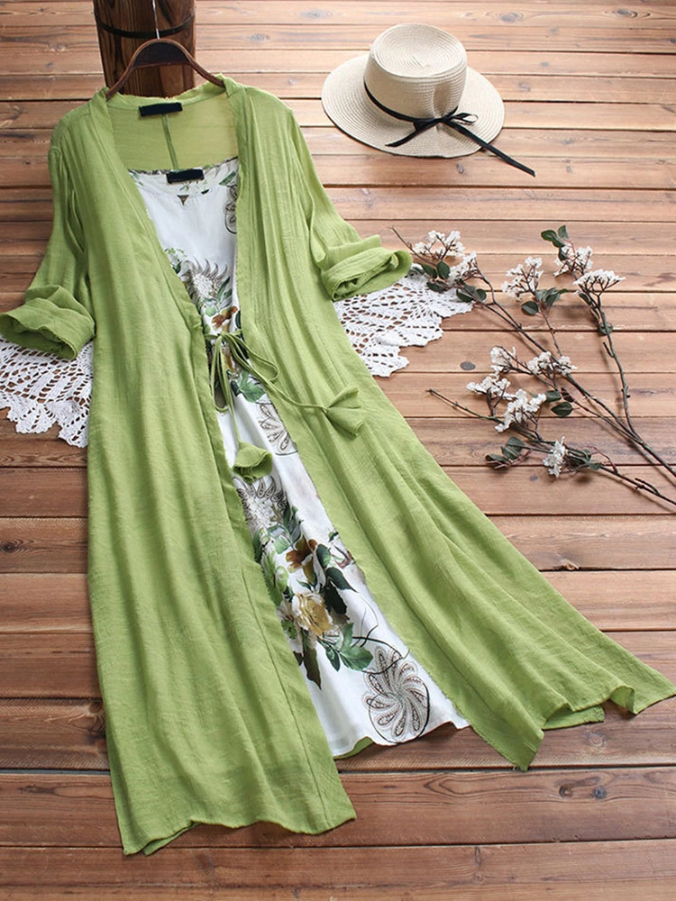Casual Women Cotton Linen Two Pieces Dress