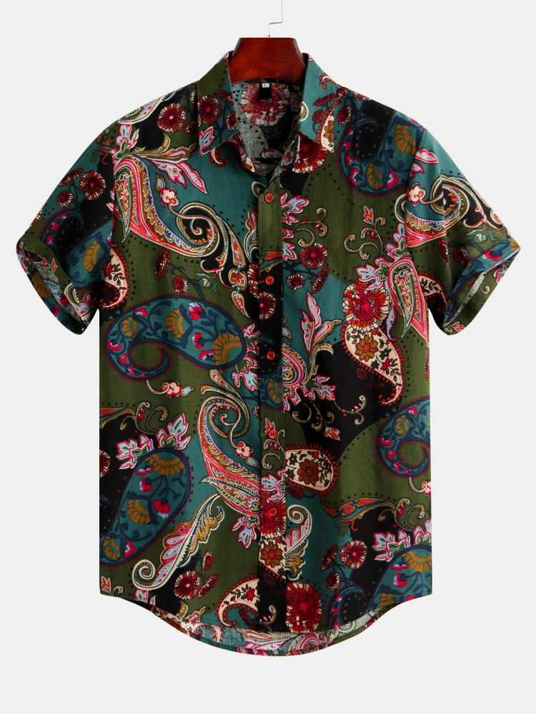 Mens Vintage Ethnic Style Short Sleeve Printing Shirts