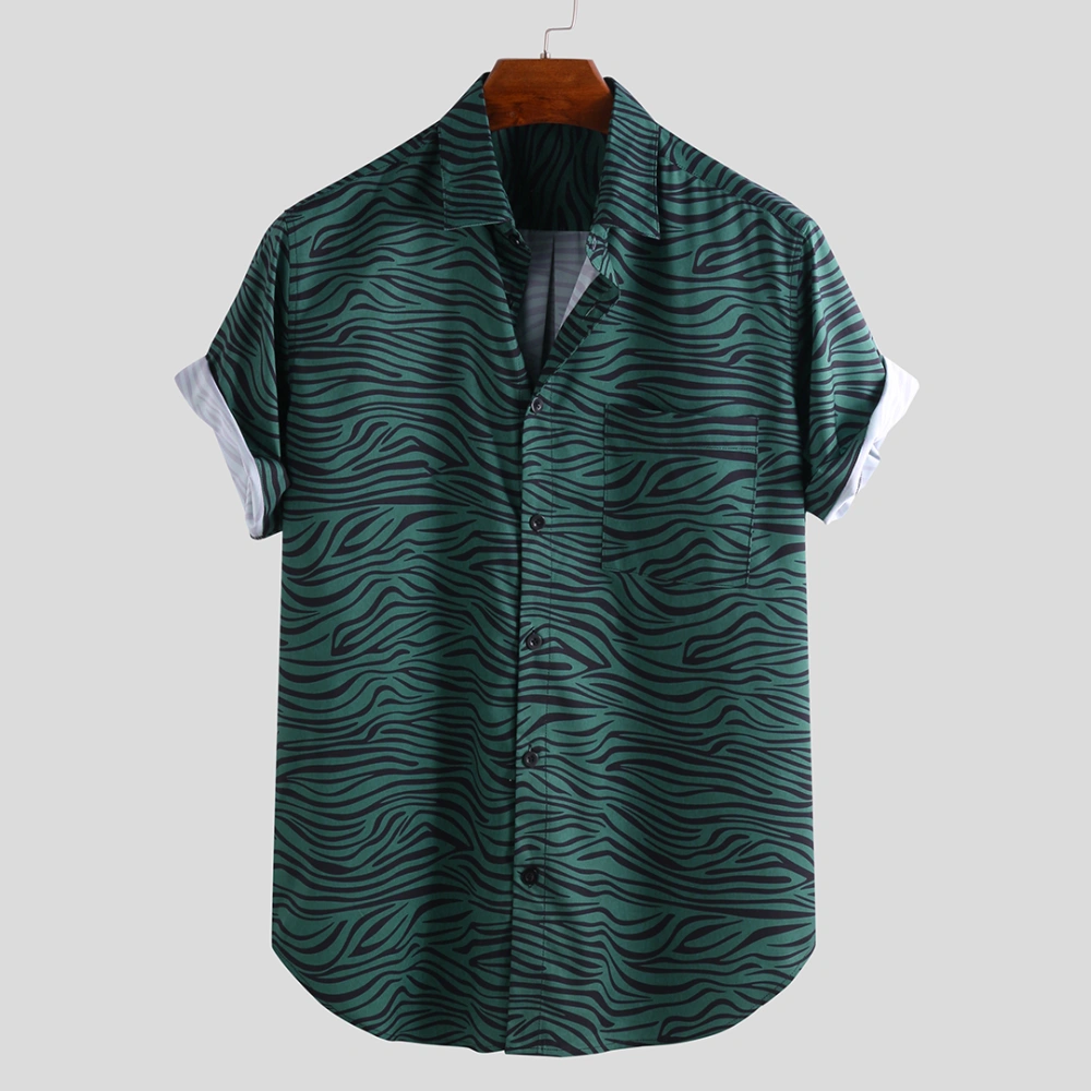 Men Ripple Print Short Sleeve Single Pocket Relaxed Hawaiian