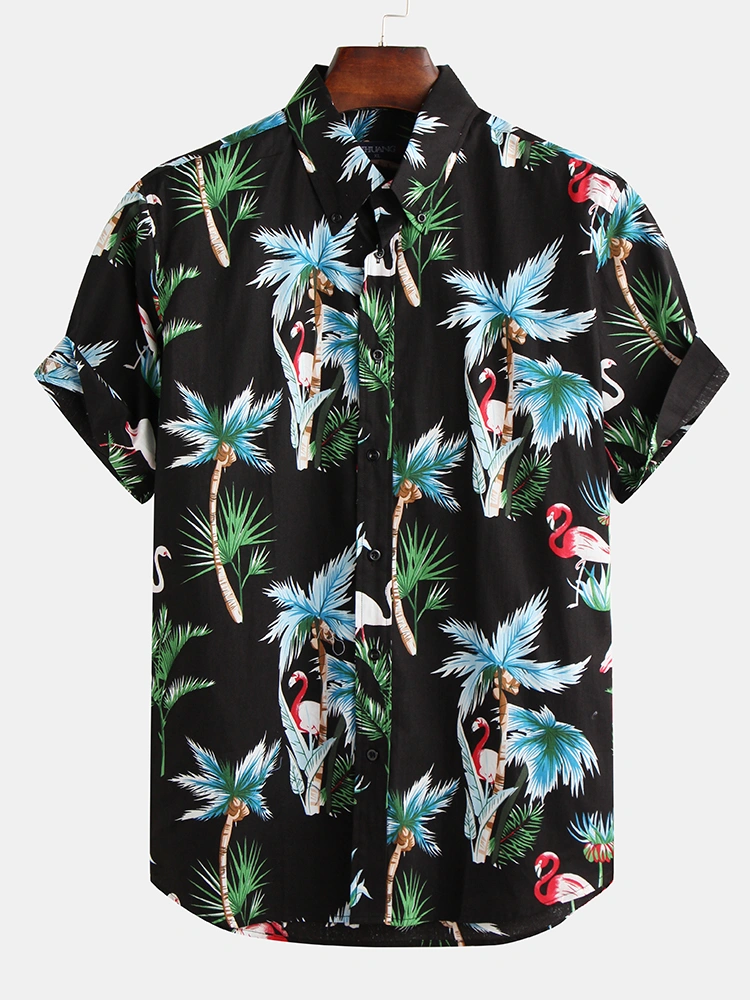 Mens Summer Cotton Printed Beach Casual Shirts