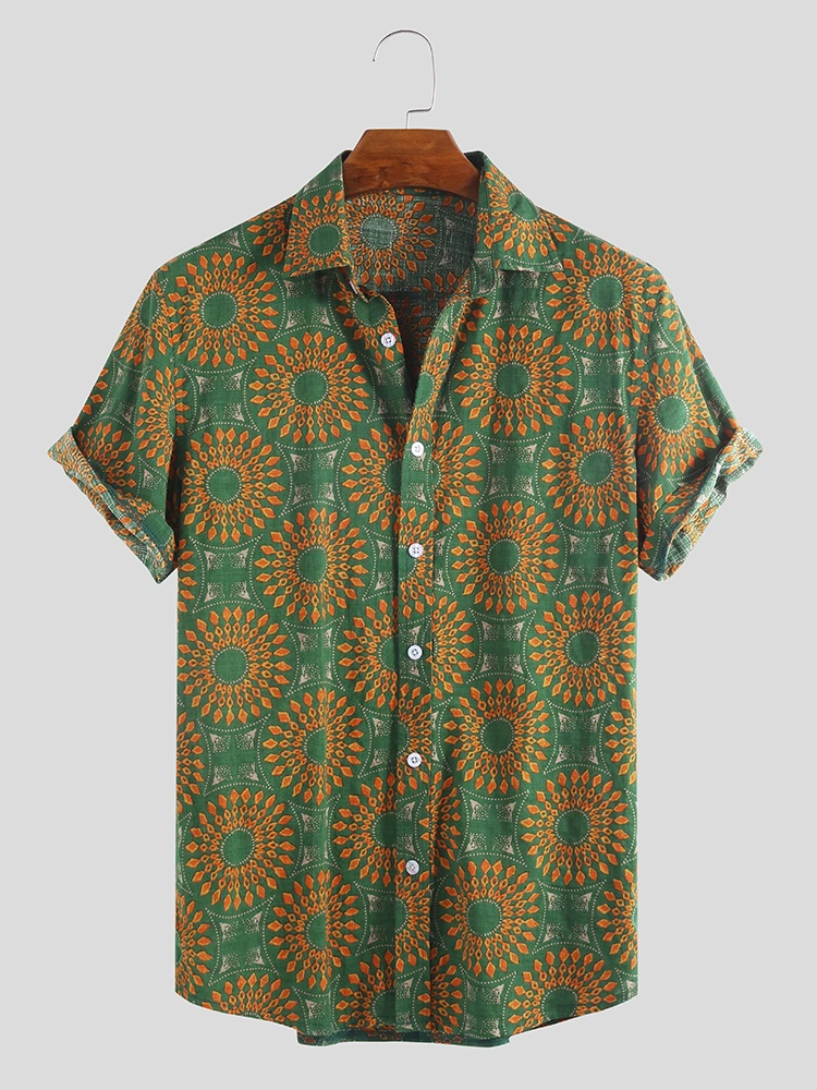 Mens Vintage Ethnic Style Pattern Printing Summer Shirts