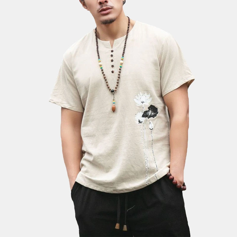 Men Ethnic Retro style Linen Large Size Short Sleeve