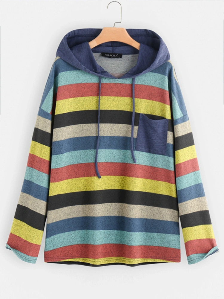 Multi-color Striped Patchwork Long Sleeve Hoodies