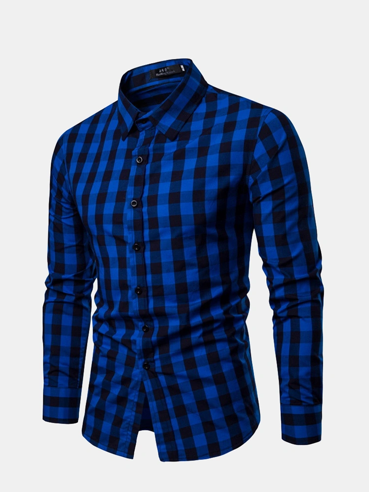 Mens Casual Breathable Single Breasted Plaid Shirts