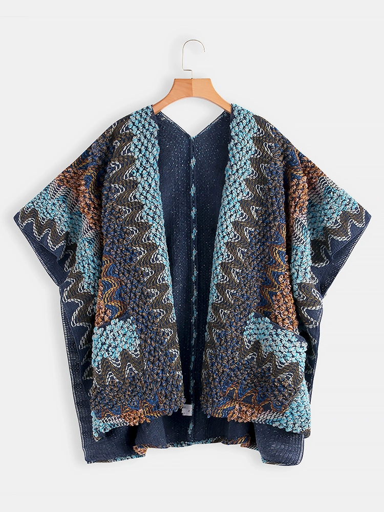Women Printed Cardigan Shawl V-neck Sweaters