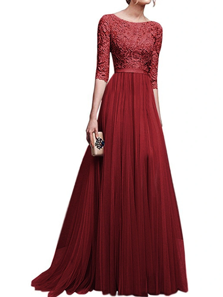 Lace Patchwork Evening Maxi Dress