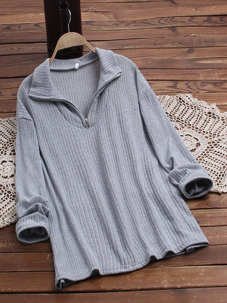Pure Color Lapel Long Sleeve Causal Knit Sweaters