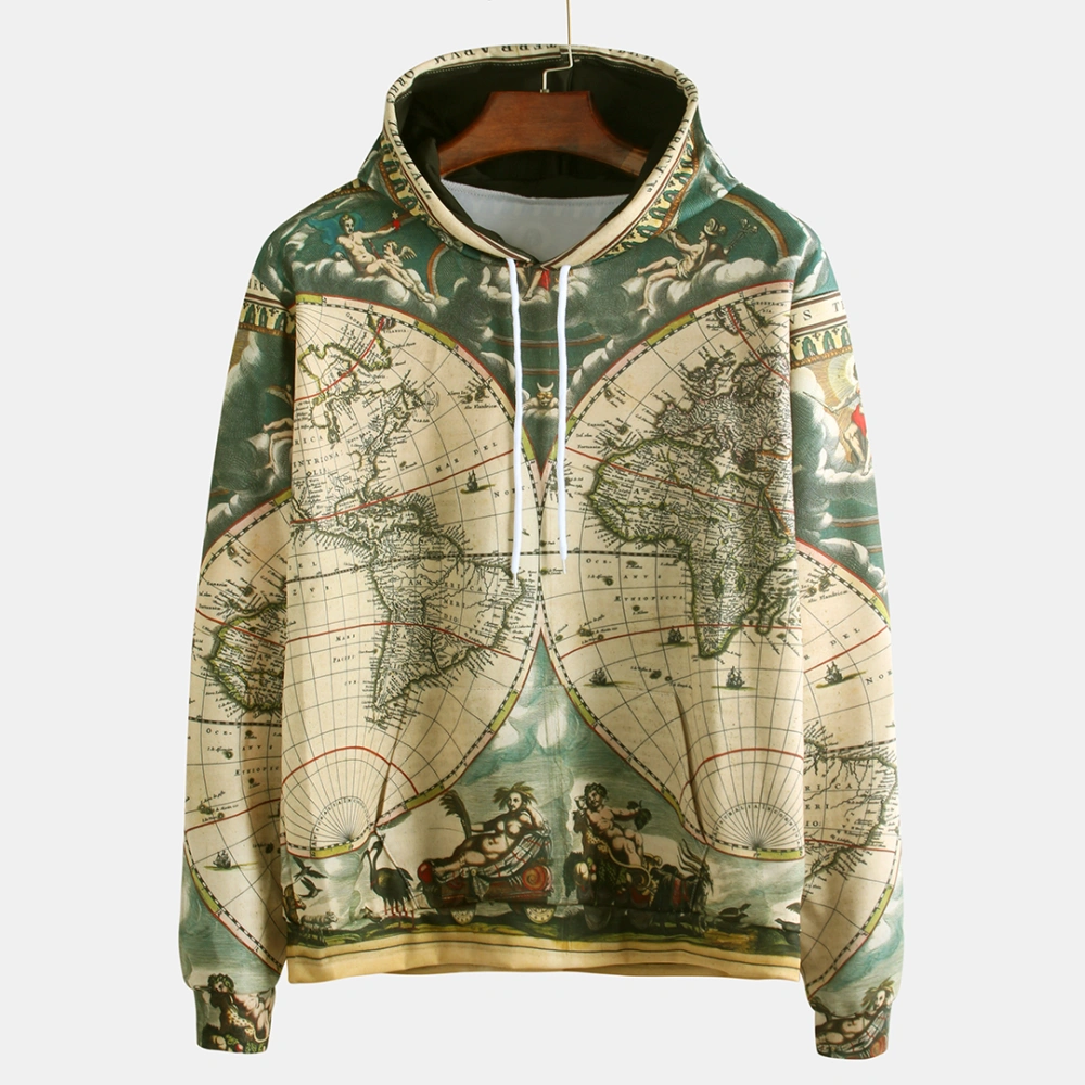 Mens Fashion World Map Adventure Printing Sweatshirt