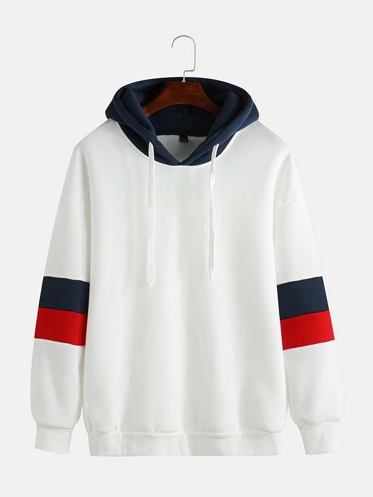 Mens Hit Color Drawstring Long Sleeve Casual Loose Hoodies S