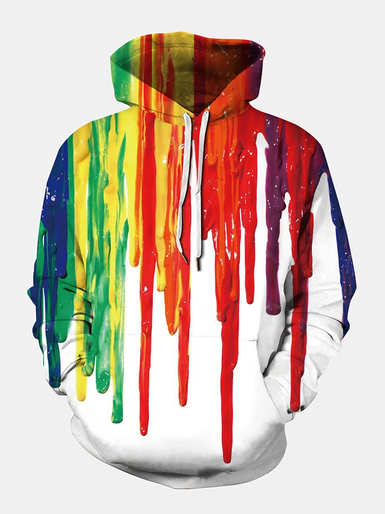 Mens Colorful Graffiti Printed Long Sleeve Pocket Casual Hoodies Sweaters