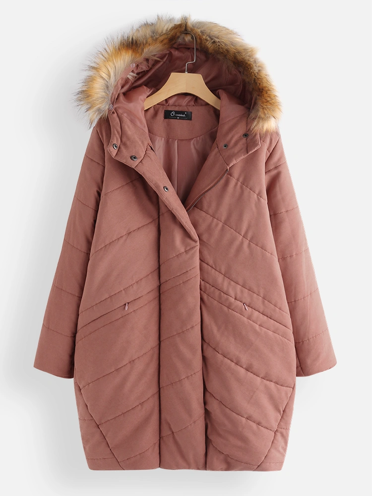 Twill Detachable Fur Collar Hooded Thicken Coats
