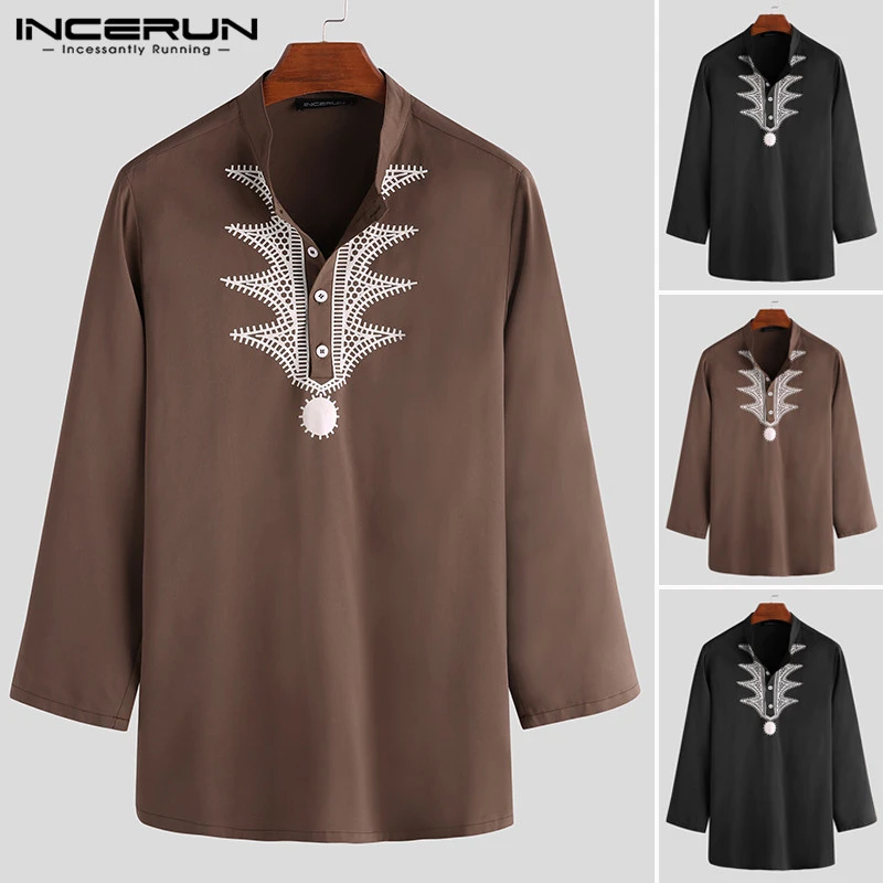 Men's African Patchwork Printed Long Sleeve Top Shirts