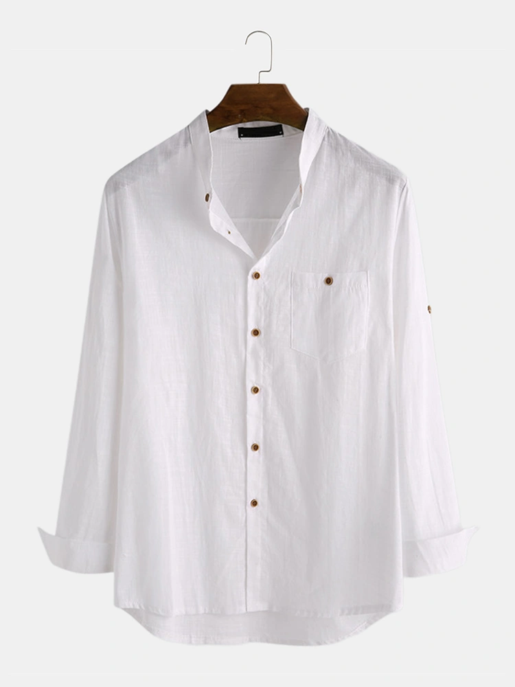 Mens Fashion Solid Color Breathable Single Breasted Shirts