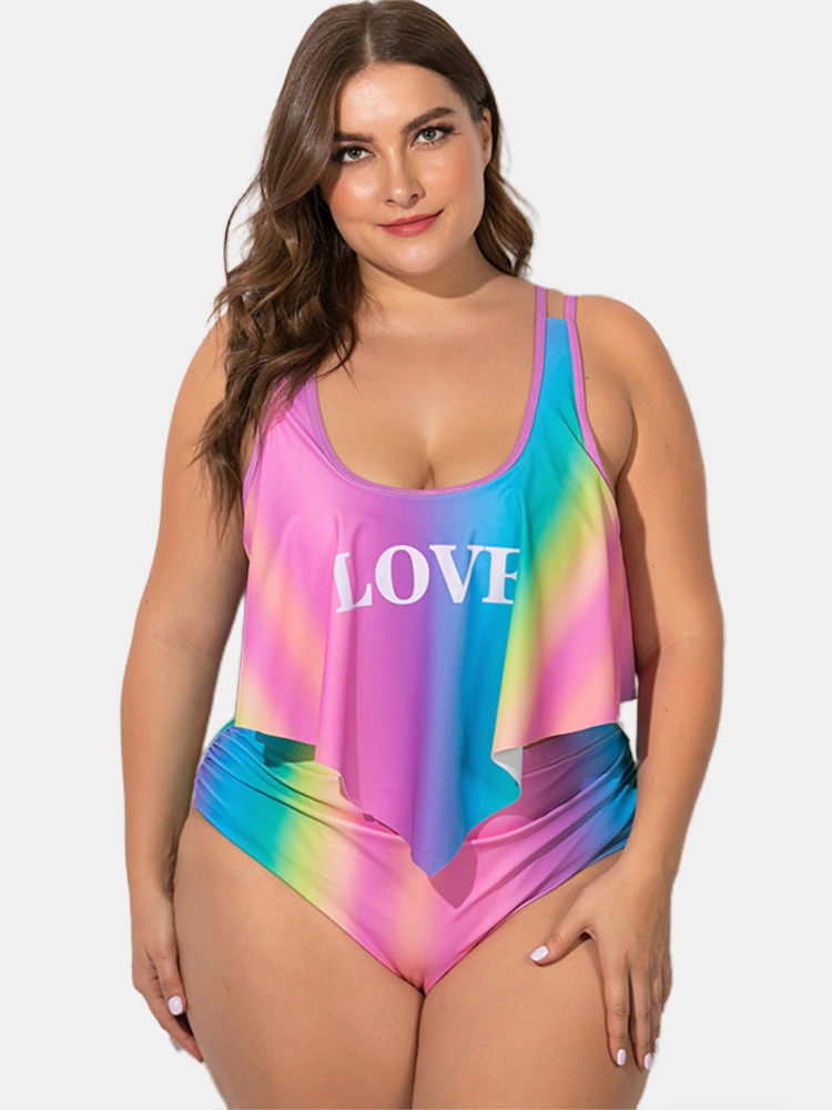 High Waisted Print Adjustable Straps Stretchy Tankinis