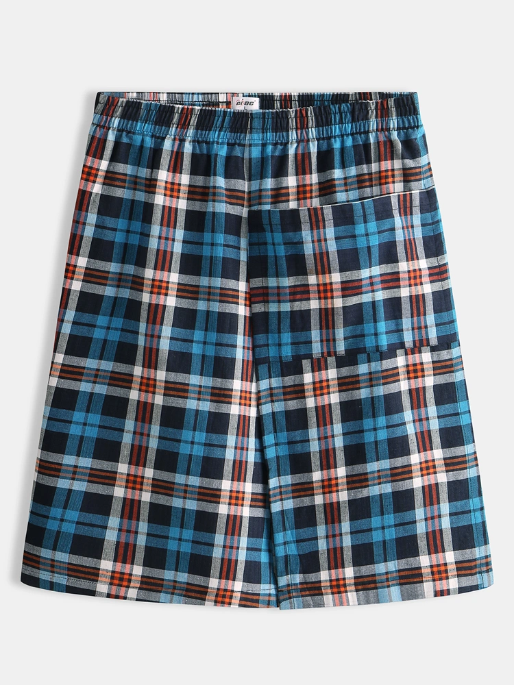 Men Casual Plaid Pocket Cotton Casual Home Bath Sleepwear Skirts