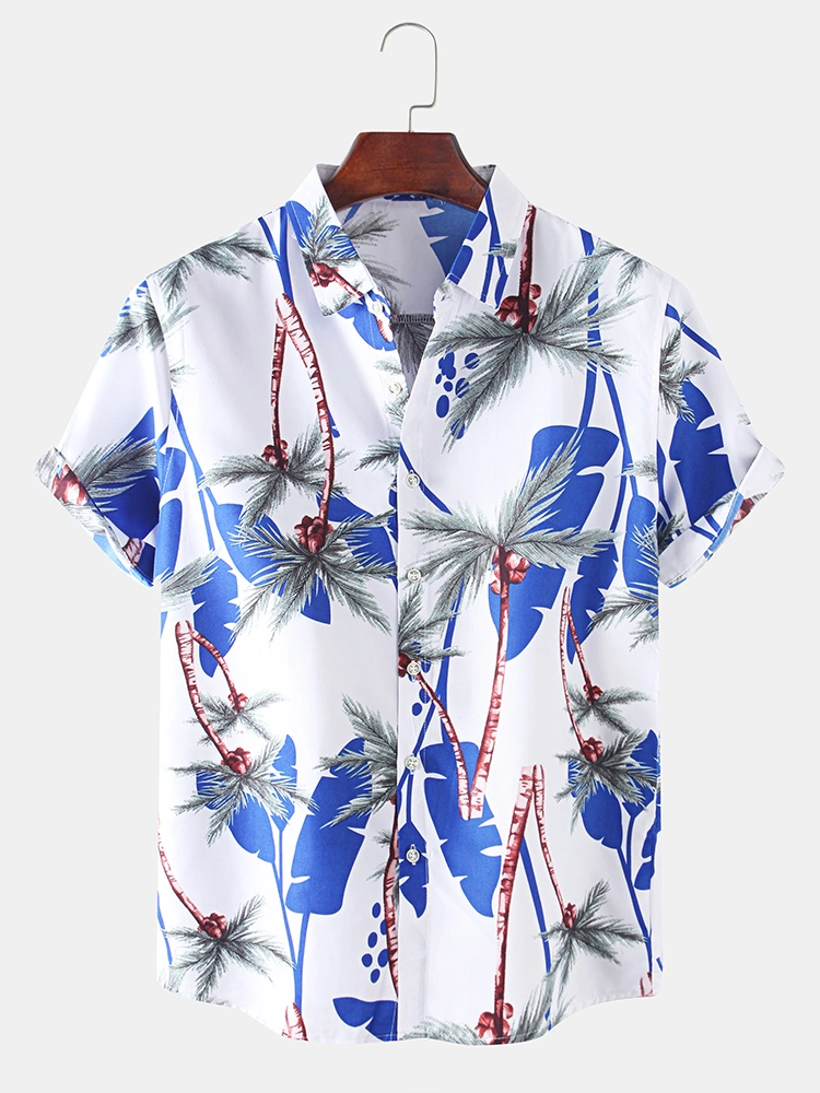 Mens Holiday Tropical Style Coconut Tree Pattern Breathable Casual Shirts