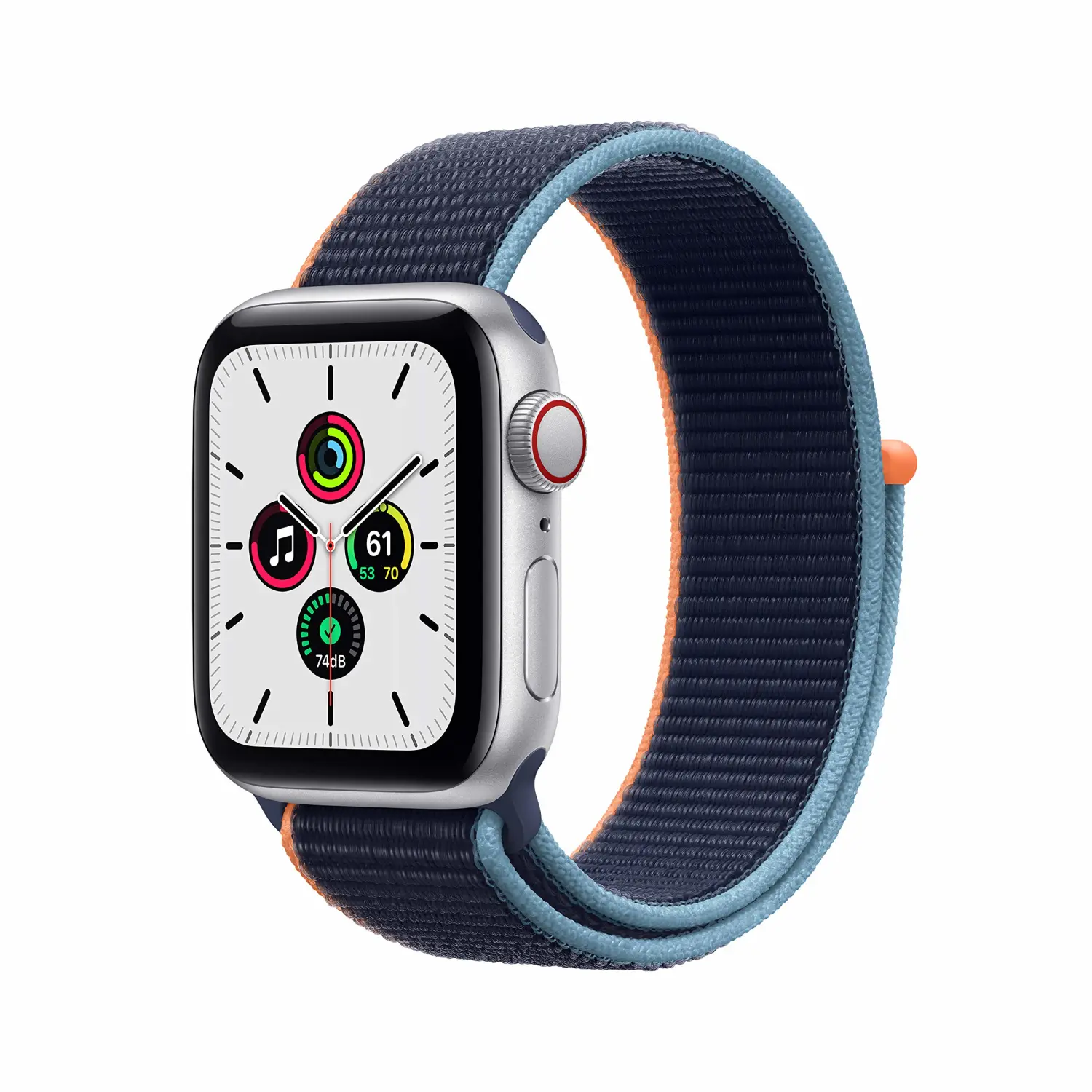 New Apple Watch SE (GPS + Cellular, 40mm) - Silver Aluminum Case with Deep Navy Sport Loop