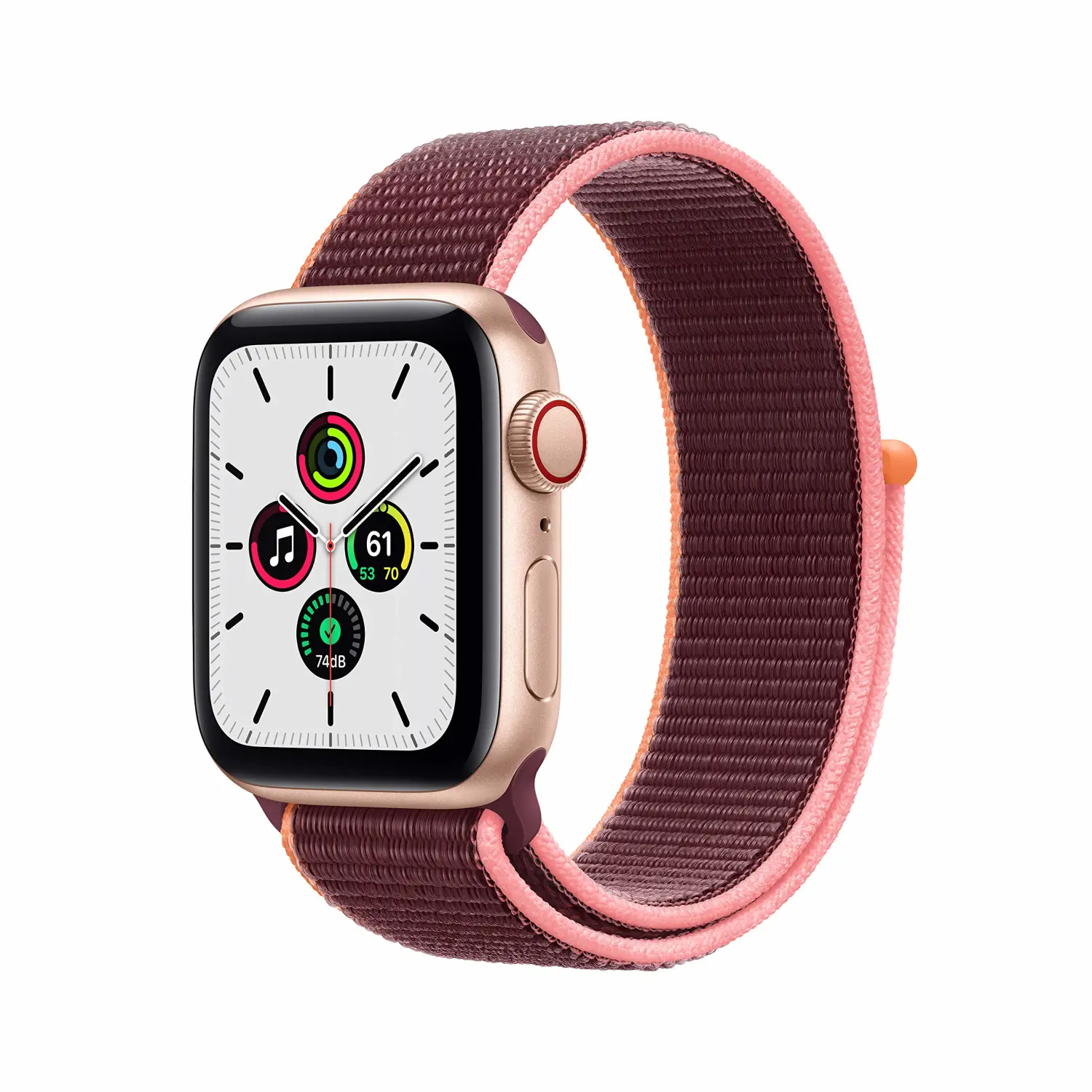 New Apple Watch SE (GPS + Cellular, 40mm) - Gold Aluminum Case with Plum Sport Loop