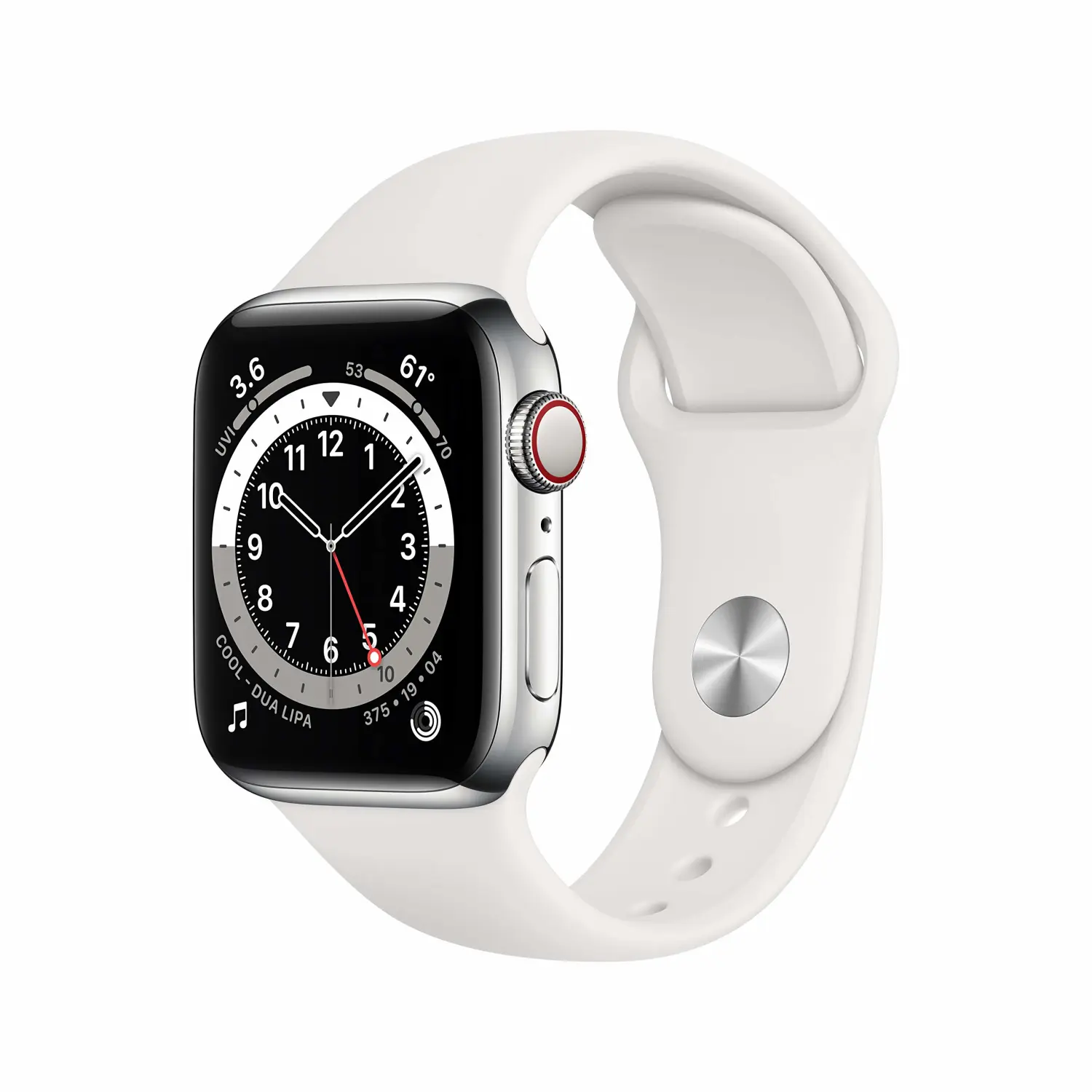 New Apple Watch Series 6 (GPS + Cellular, 40mm) - Silver Stainless Steel Case with White Sport Band