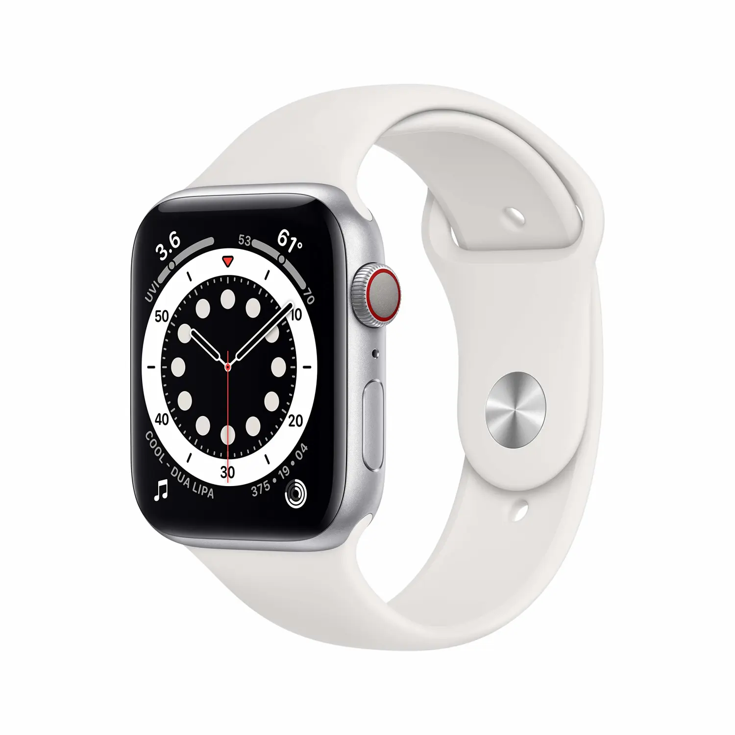 New Apple Watch Series 6 (GPS + Cellular, 44mm) - Silver Aluminum Case with White Sport Band