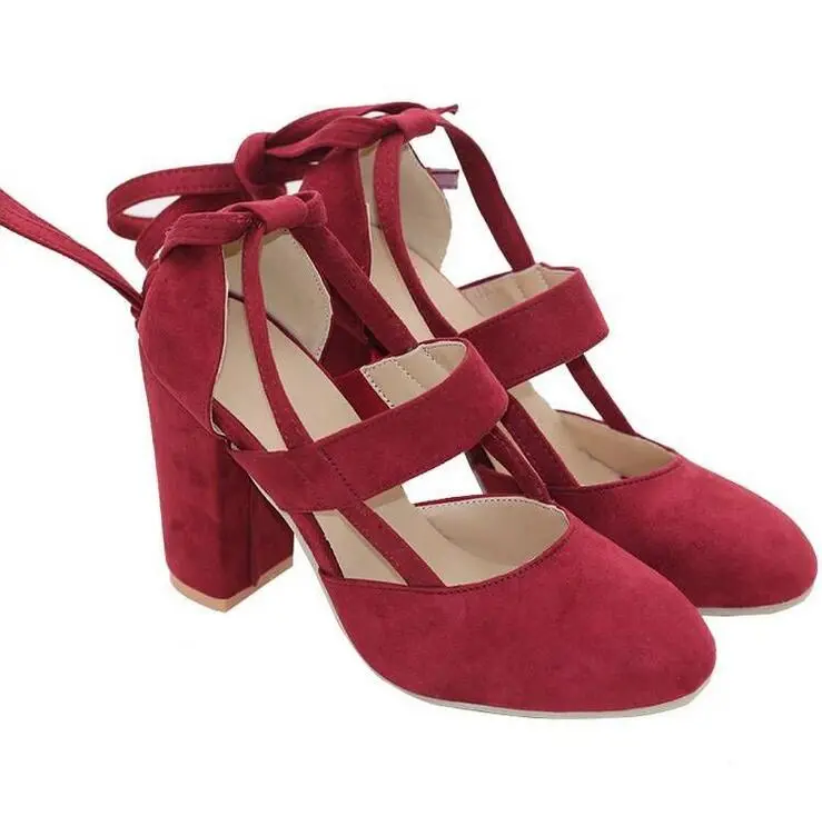 Thick and suede ankle strap with thick heel sandals