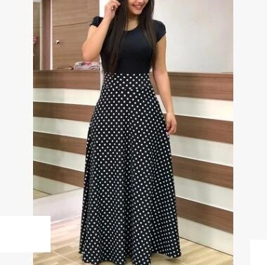 European and American style flower print color matching dress long skirt