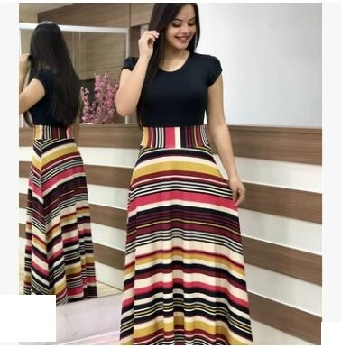 European and American style flower print color matching dress long skirt