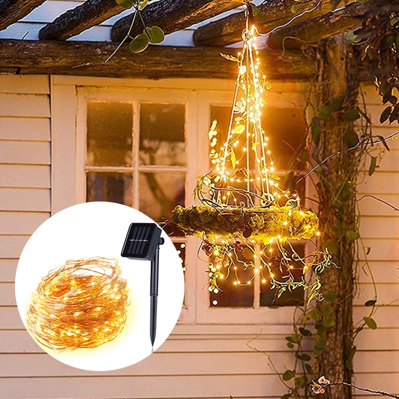 100 200led solar copper wire string light