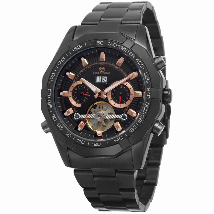 FORSININGautomatic Mechanical Watch Steel Belt Tourbillon Hollow Through The Bottom Waterproof Men's Watch