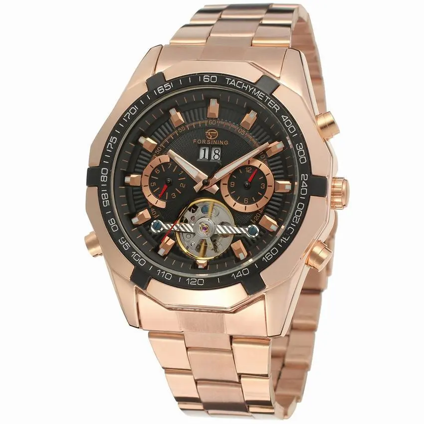 FORSININGautomatic Mechanical Watch Steel Belt Tourbillon Hollow Through The Bottom Waterproof Men's Watch