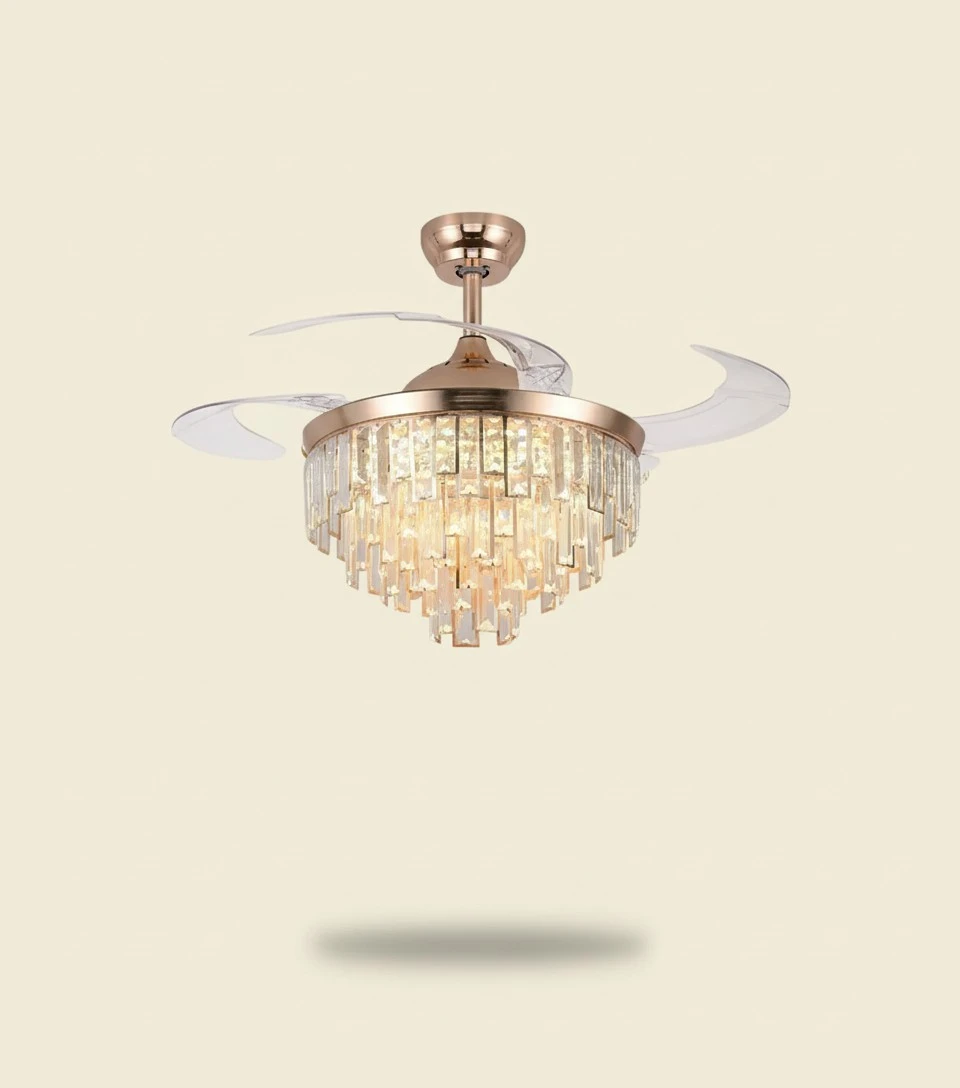 A Million 42" Crystal Ceiling Fan with Light Modern Luxury Chandelier Retractable Blades Remote 3 Speeds 3 Color Changes Silent Ceiling Fans Lighting Fixture, LED Kits Included