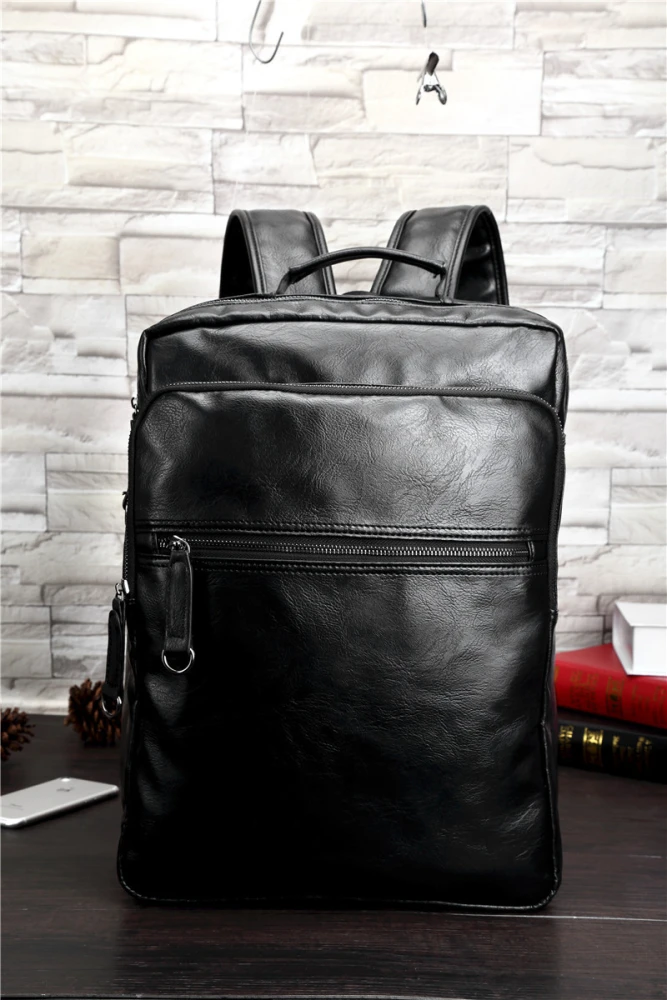 Waterproof 15.6 inch PU Leather Laptop Backpack Men