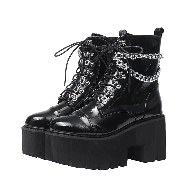 Chain zipper punk style short boots women
