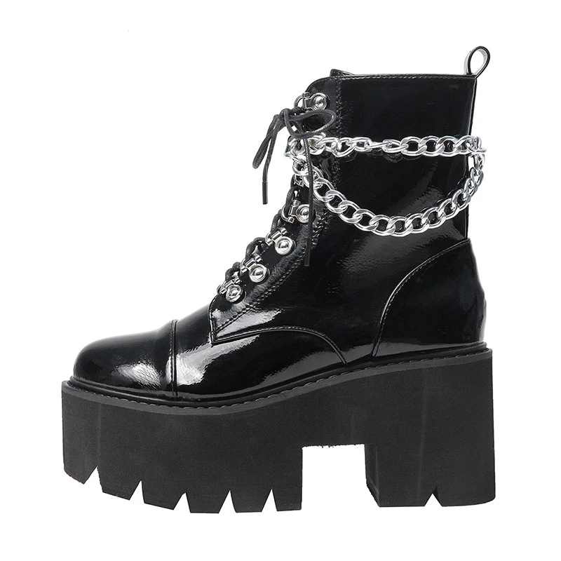 Chain zipper punk style short boots women