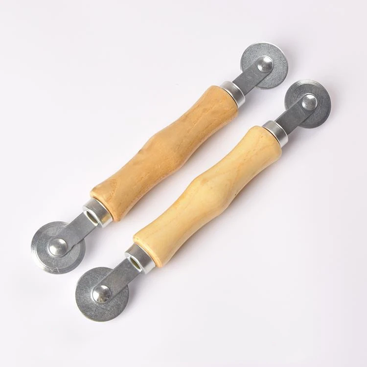Double-head rubber strip pressing wheel with wooden handle