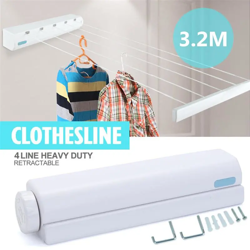 3.2 m 4 Lines Clothesline Rope Washing Indoor Space Saving Retractable Clothesline Indoor Outdoor