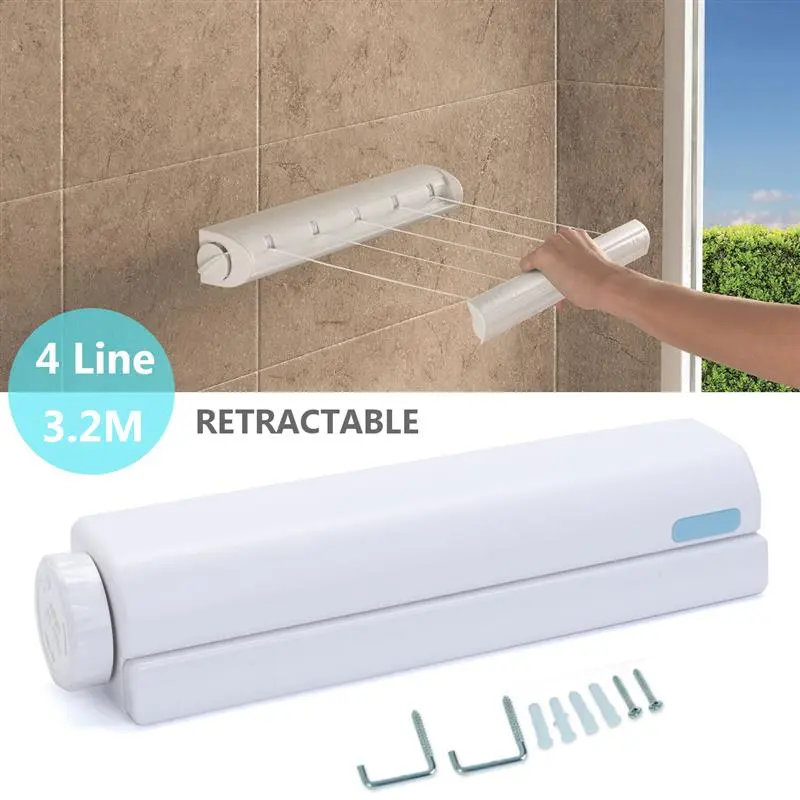 3.2 m 4 Lines Clothesline Rope Washing Indoor Space Saving Retractable Clothesline Indoor Outdoor