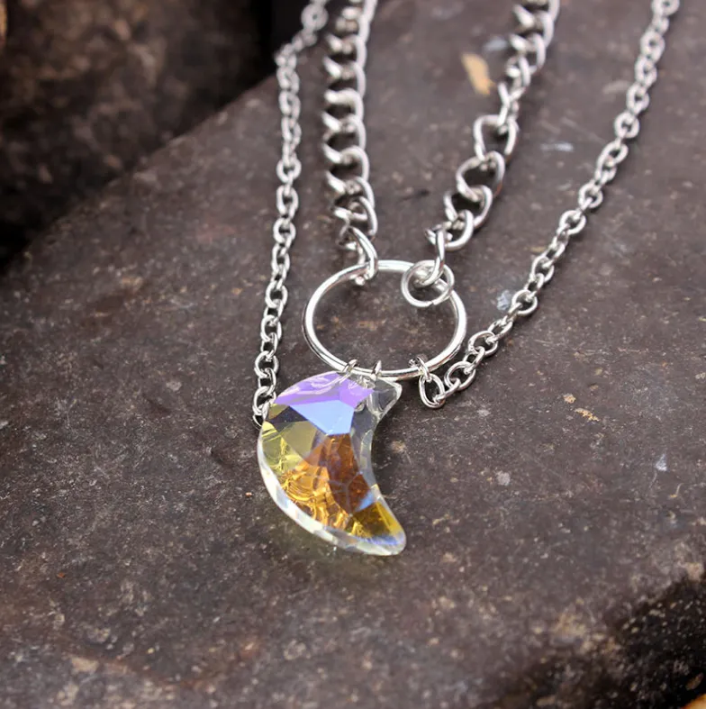 Crystal Moon Pendant Clavicle Chain