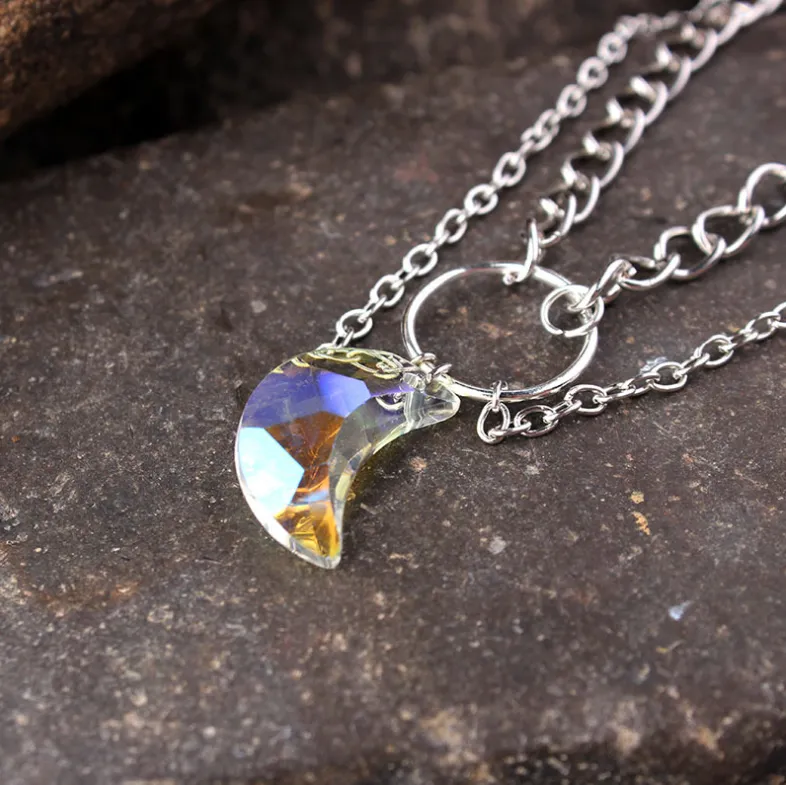 Crystal Moon Pendant Clavicle Chain