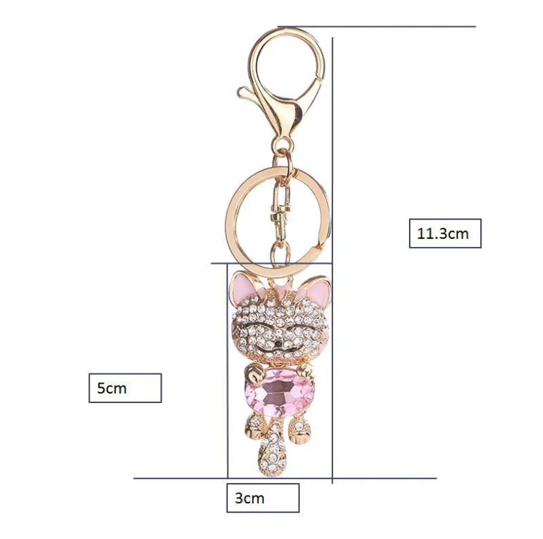 Fashion Enamel Lucky Cat Crystal Keychain Alloy Keyring For Women Party Gift Key chains