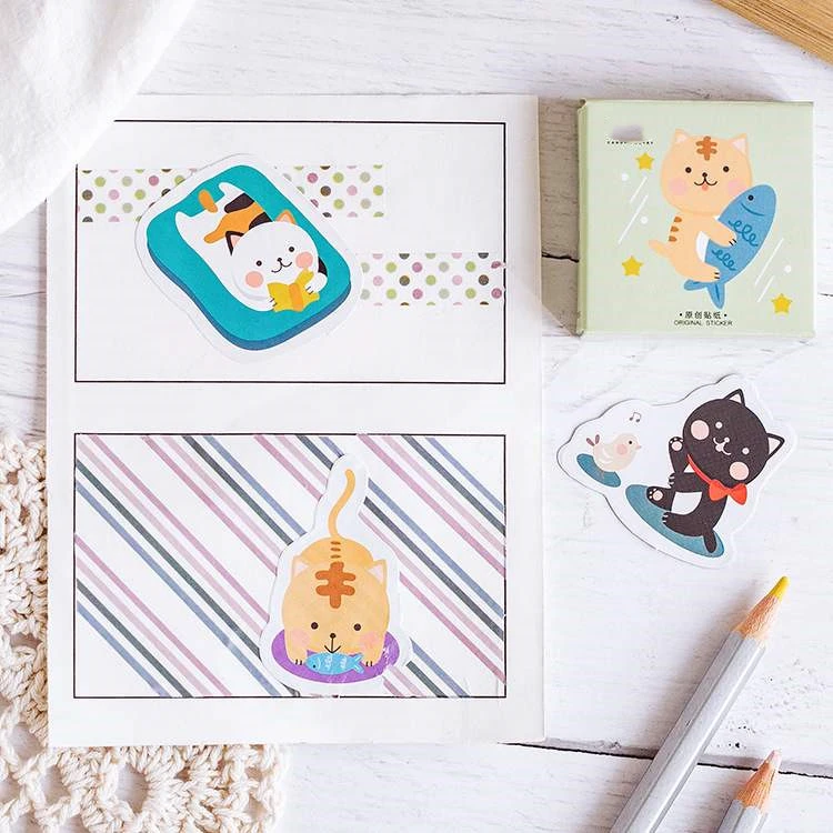 DIY boxed cartoon cat stickers