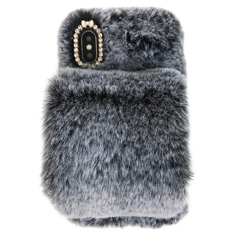Compatible with Apple , Warm rabbit plush wristband phone case